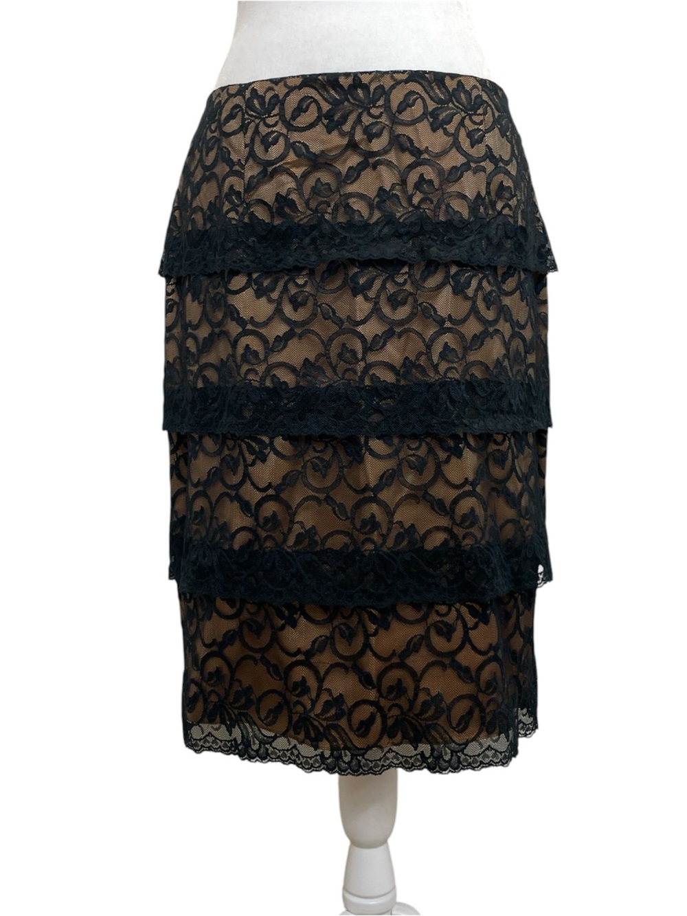 NEW Kay Unger Vintage Black Floral Lace & Silk Lined Pencil Midi Skirt